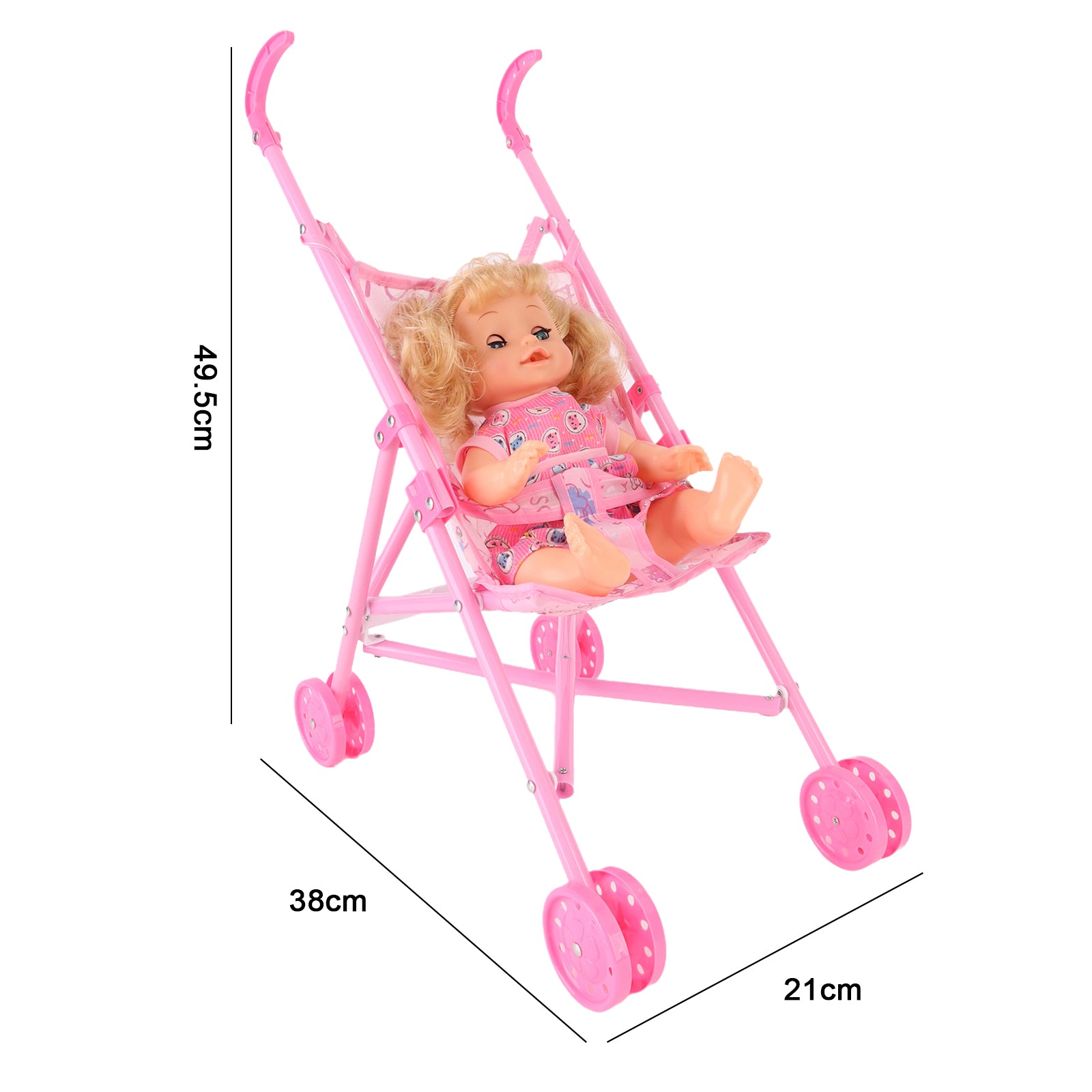 Baby Doll Stroller Set Toy Push Doll Nurturing Pretend Playset Girls Pink 14"