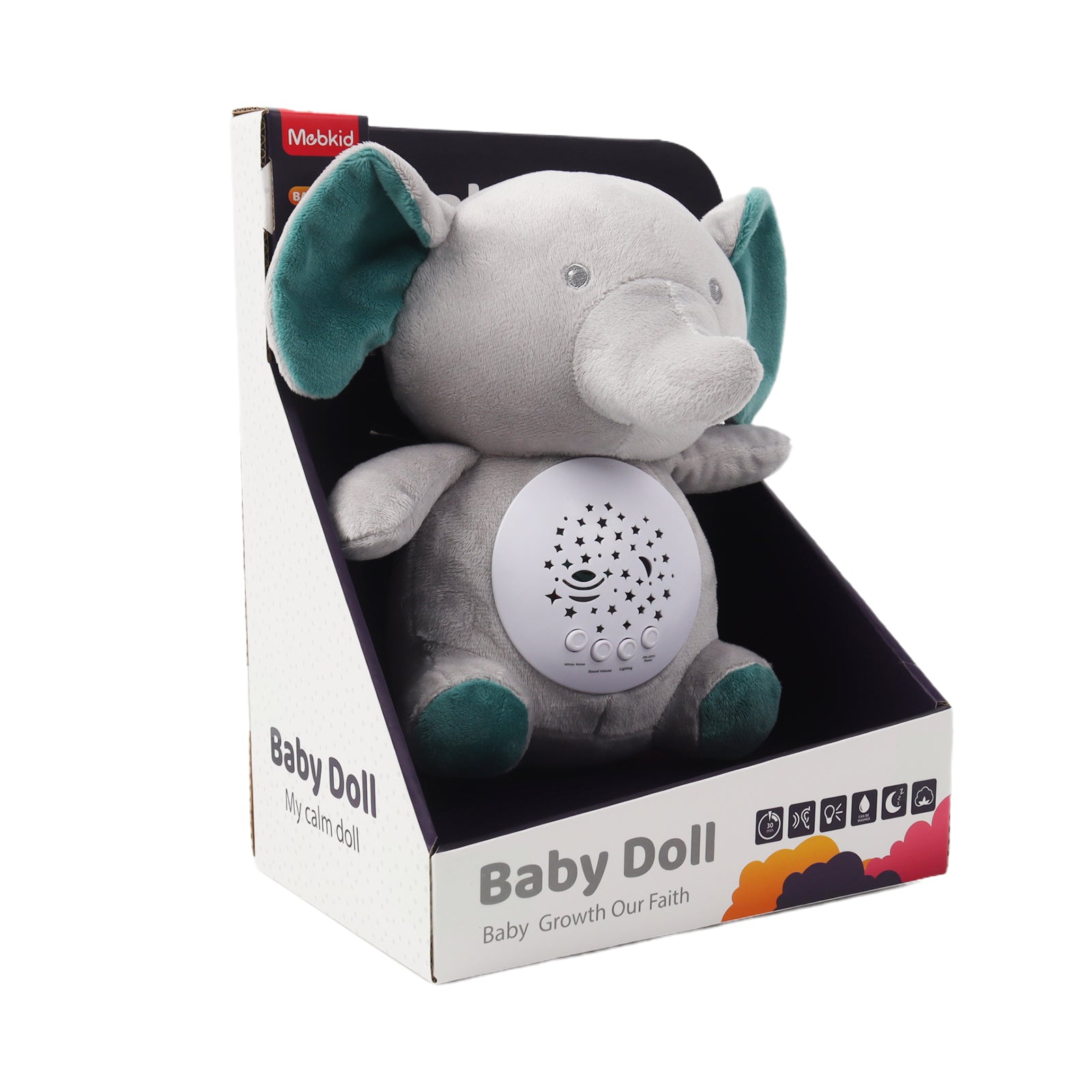 Baby Sleep Aid Plush, Night Light Projector with Starry Display and Soothing Sounds