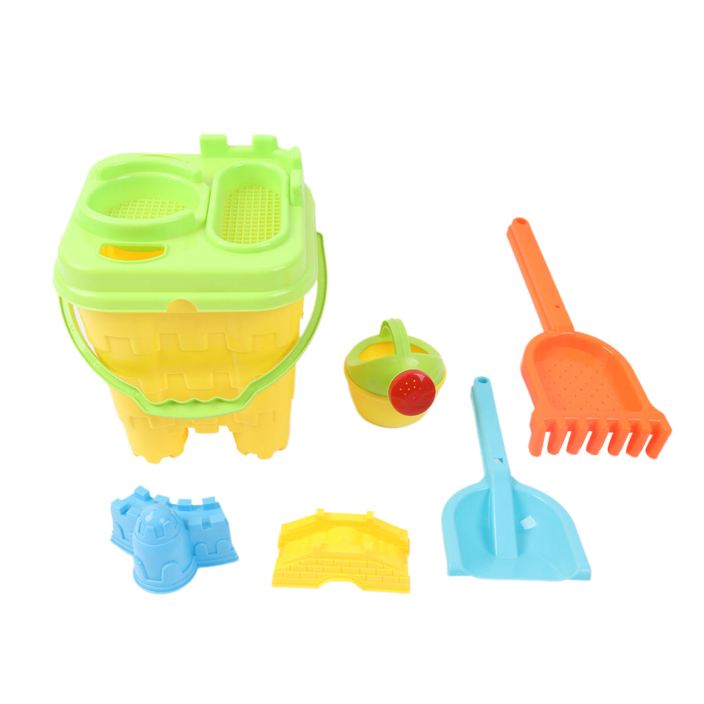 Kids Sand Bucket Beach Play Set Sandpit Outdoor Toys Rake Spade Moulds 7 Pieces