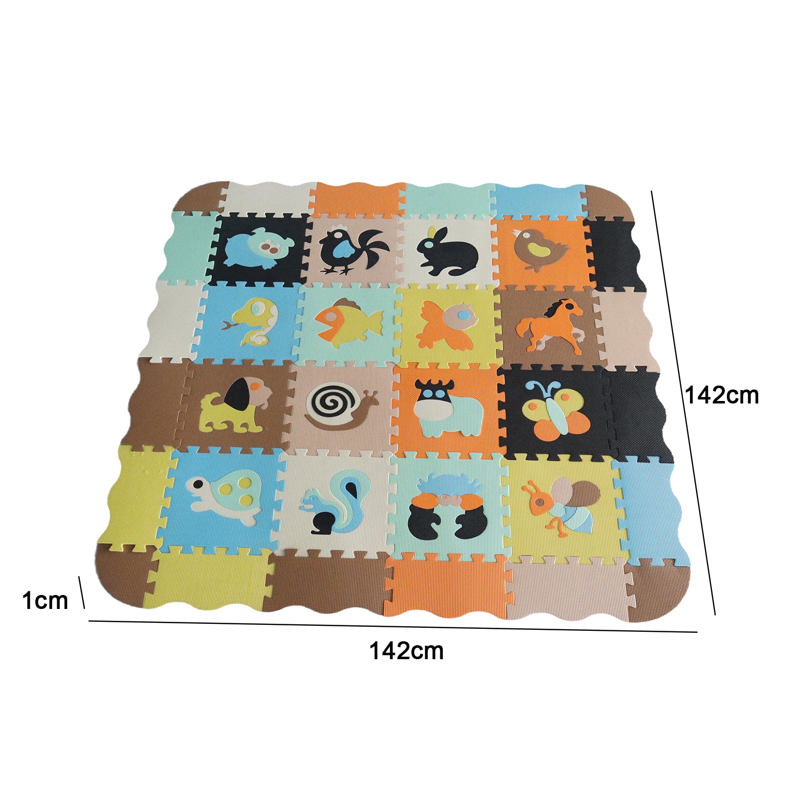EVA Foam Interlocking Baby Play Mat - 36pc Set with Animal Shapes and Safety Borders - 142cm x 142cm