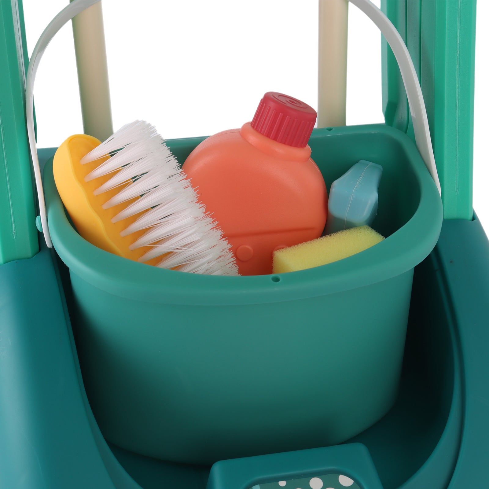 Cleaning Housework Pretend Trolley & Vacuum Toy Mop Brushes Two Play Sets Green