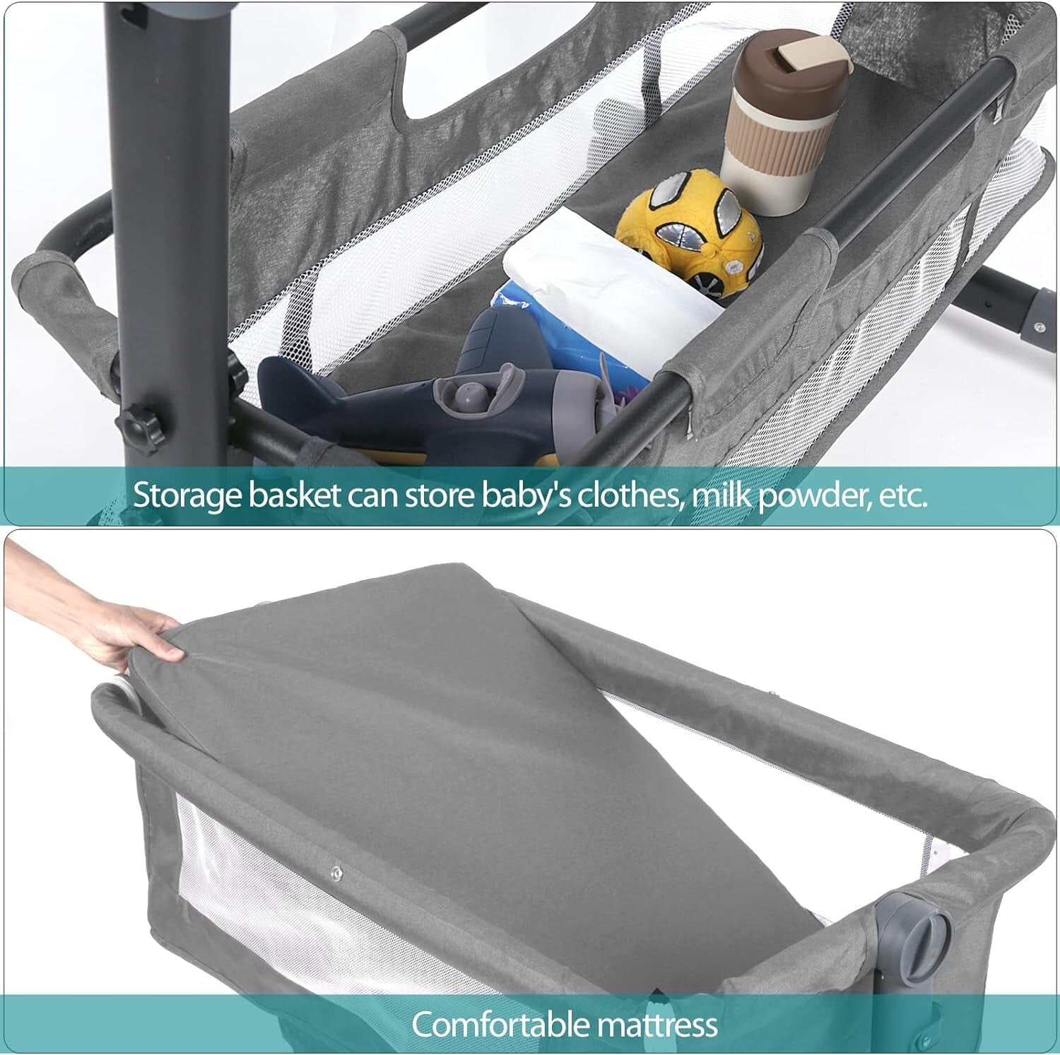 Bedside Crib for Baby Bassinet Sleeper with Wheels, Height Adjustable Tilts