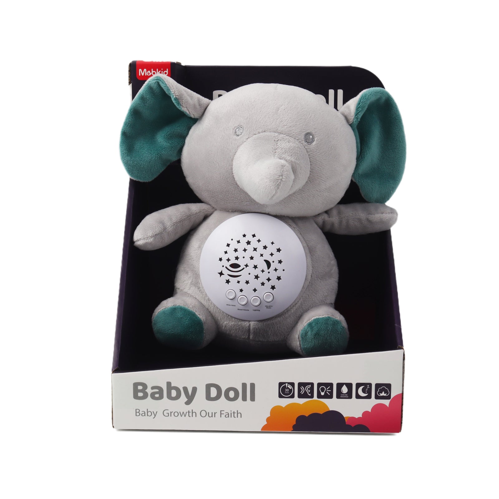 Baby Sleep Aid Plush, Night Light Projector with Starry Display and Soothing Sounds