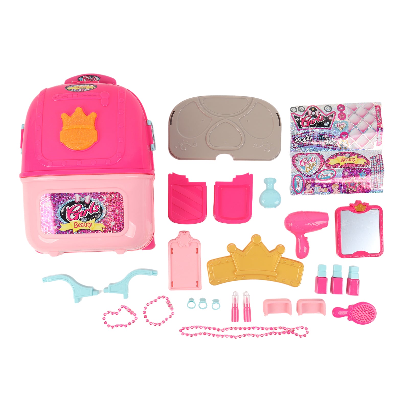 Girls 2in1 Table Vanity Mirror Portable Rolling Case Set Pretend Play Toy Pink
