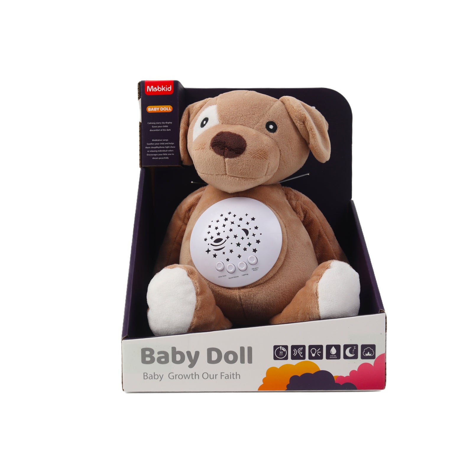 Baby Sleep Aid Plush, Night Light Projector with Starry Display and Soothing Sounds