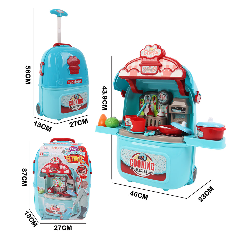Kids Play Kitchen Set Portable Rolling Suitcase Cooking Pretend Play Toy