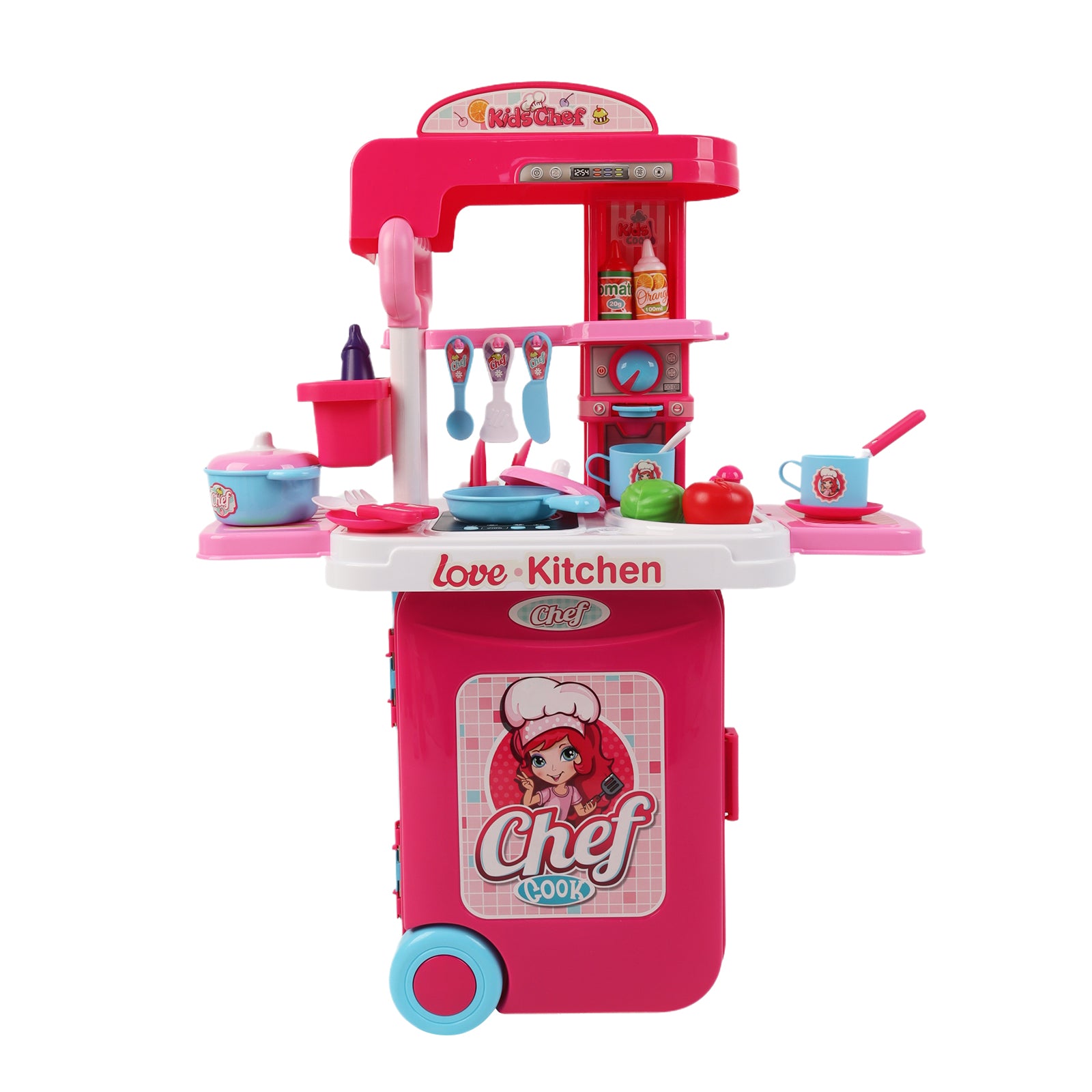 3-in-1 Kids Pretend Kitchen Cooking Toy Portable Storage Suitcase Role Play