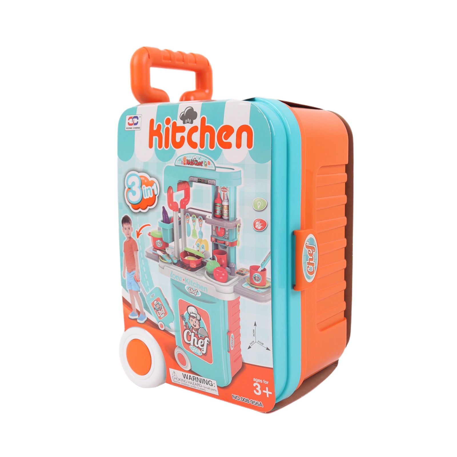 3-in-1 Kids Pretend Kitchen Cooking Toy Portable Storage Suitcase Role Play