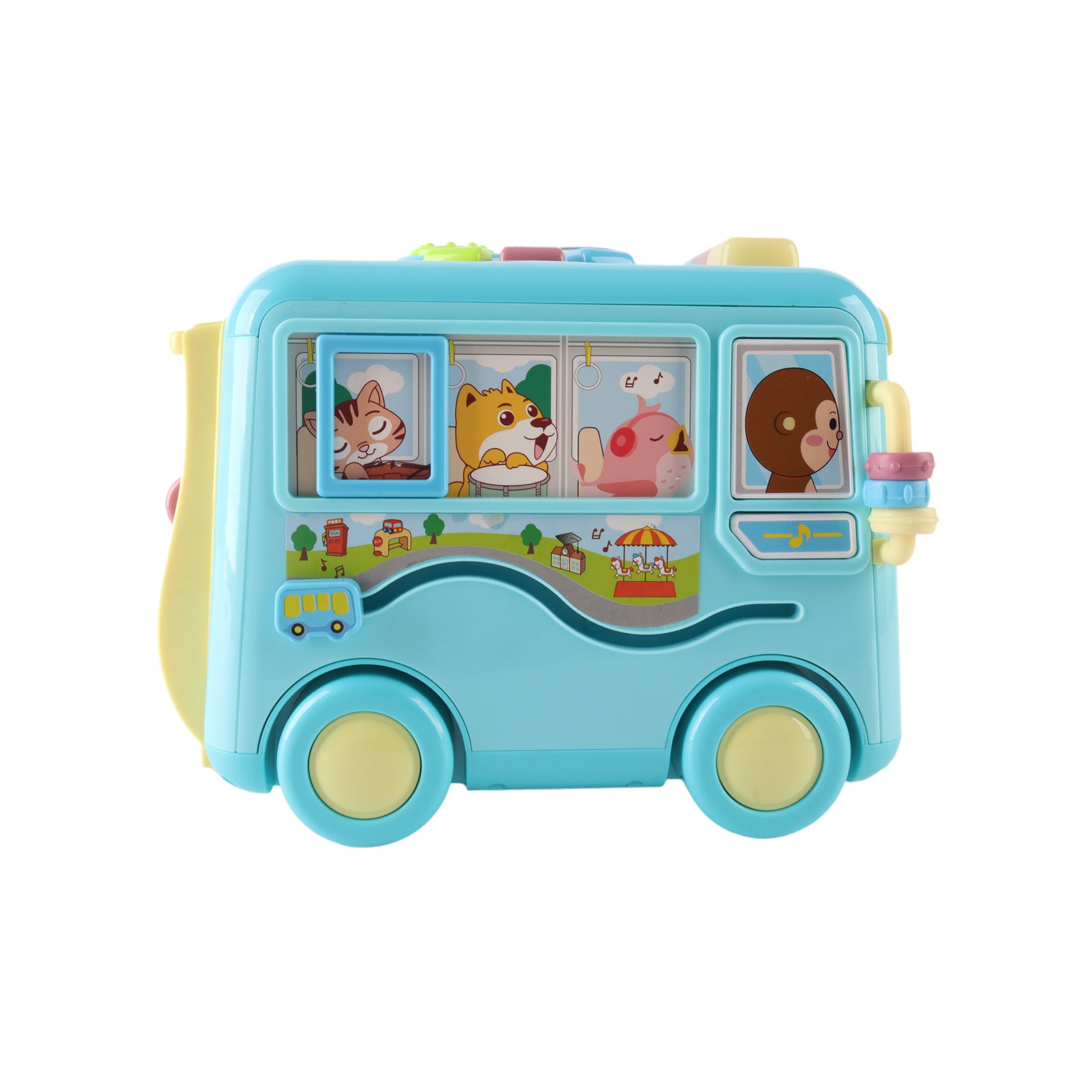 Kids Sensory Multifunction Bus Toy with Music Interactive Learning Toy Blue