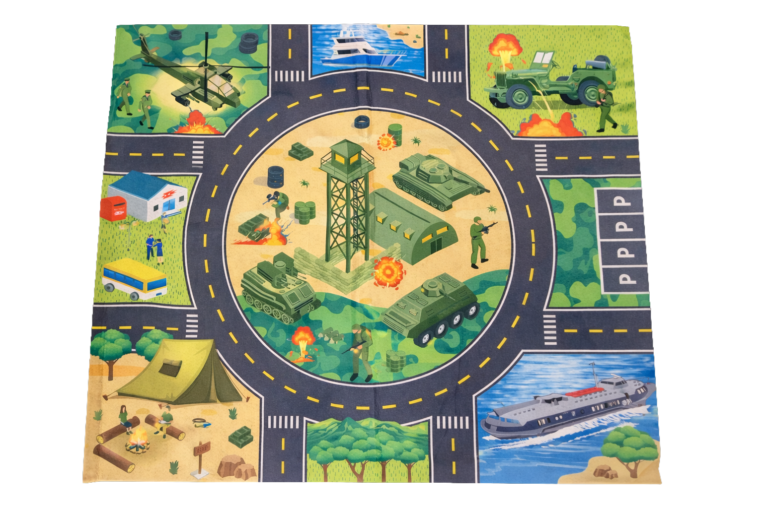 Military Command & Battle Zone Play Mat – Action-Packed War Room City Map