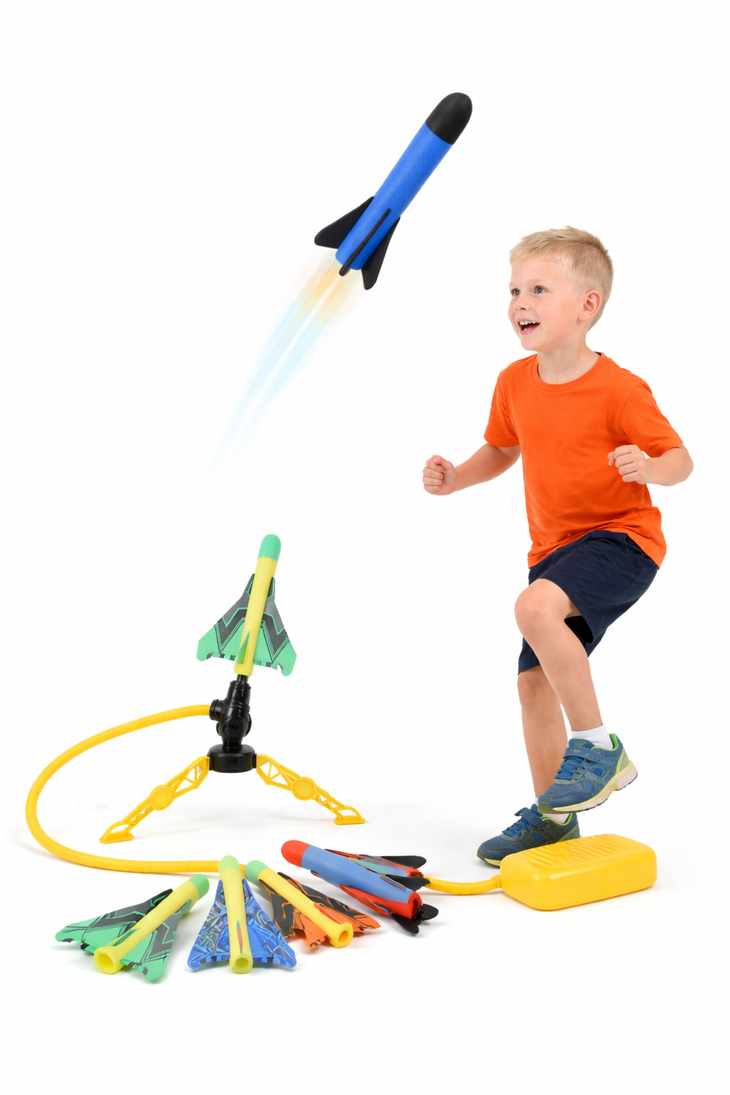 6pcs Foam Rocket Launcher Toy Kids Outdoor Garden Game with Rockets & Planes