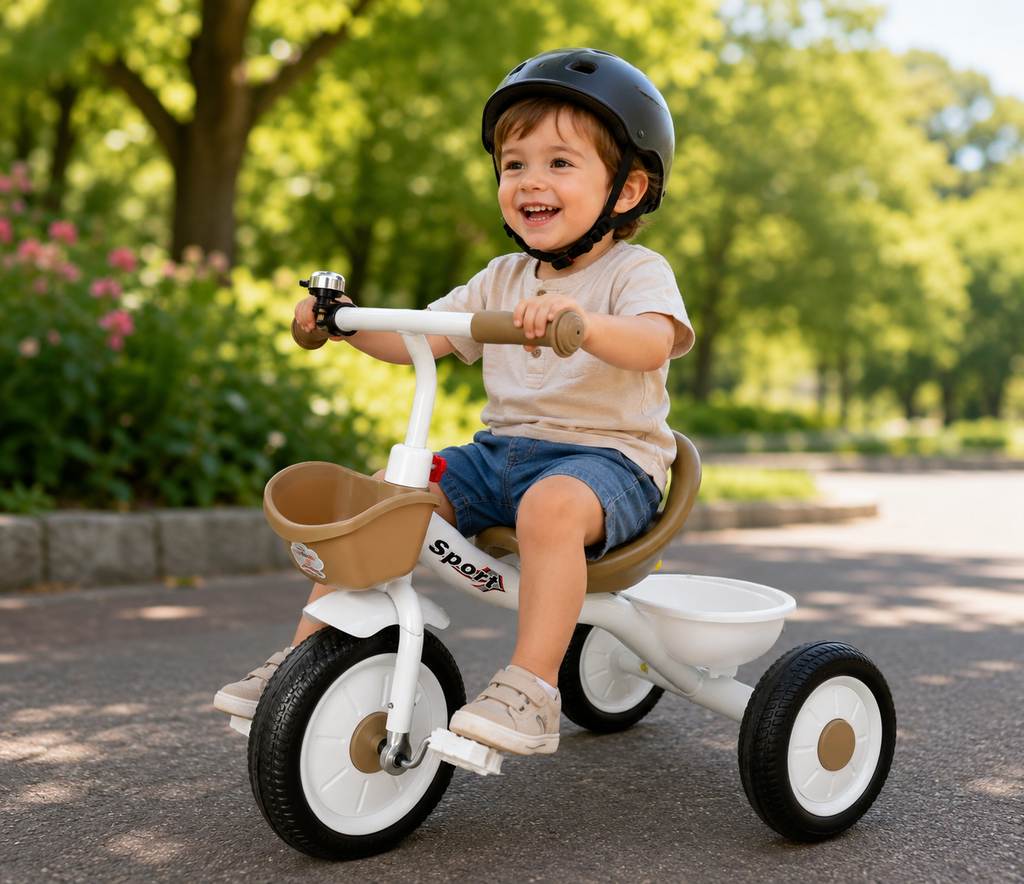3-Wheel Toddler Tricycle Kids First Trike Bike Boys Girls 2-6 Years Basket Khaki