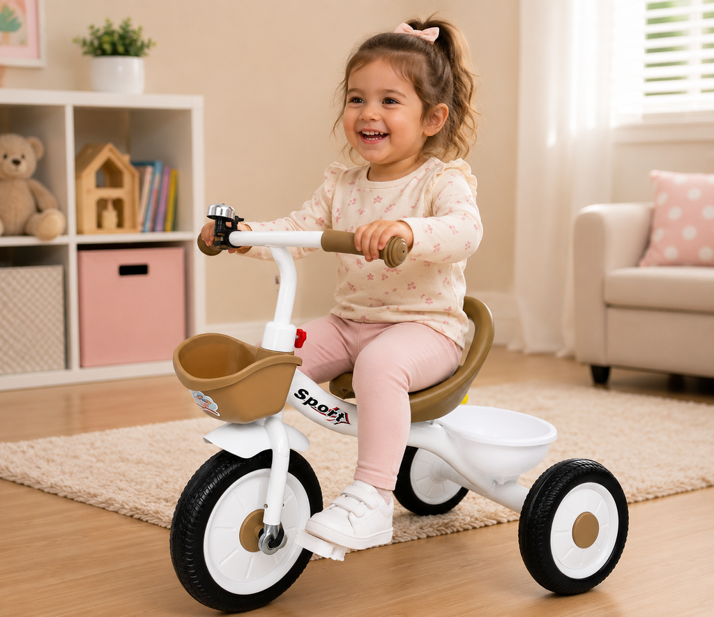 3-Wheel Toddler Tricycle Kids First Trike Bike Boys Girls 2-6 Years Basket Khaki
