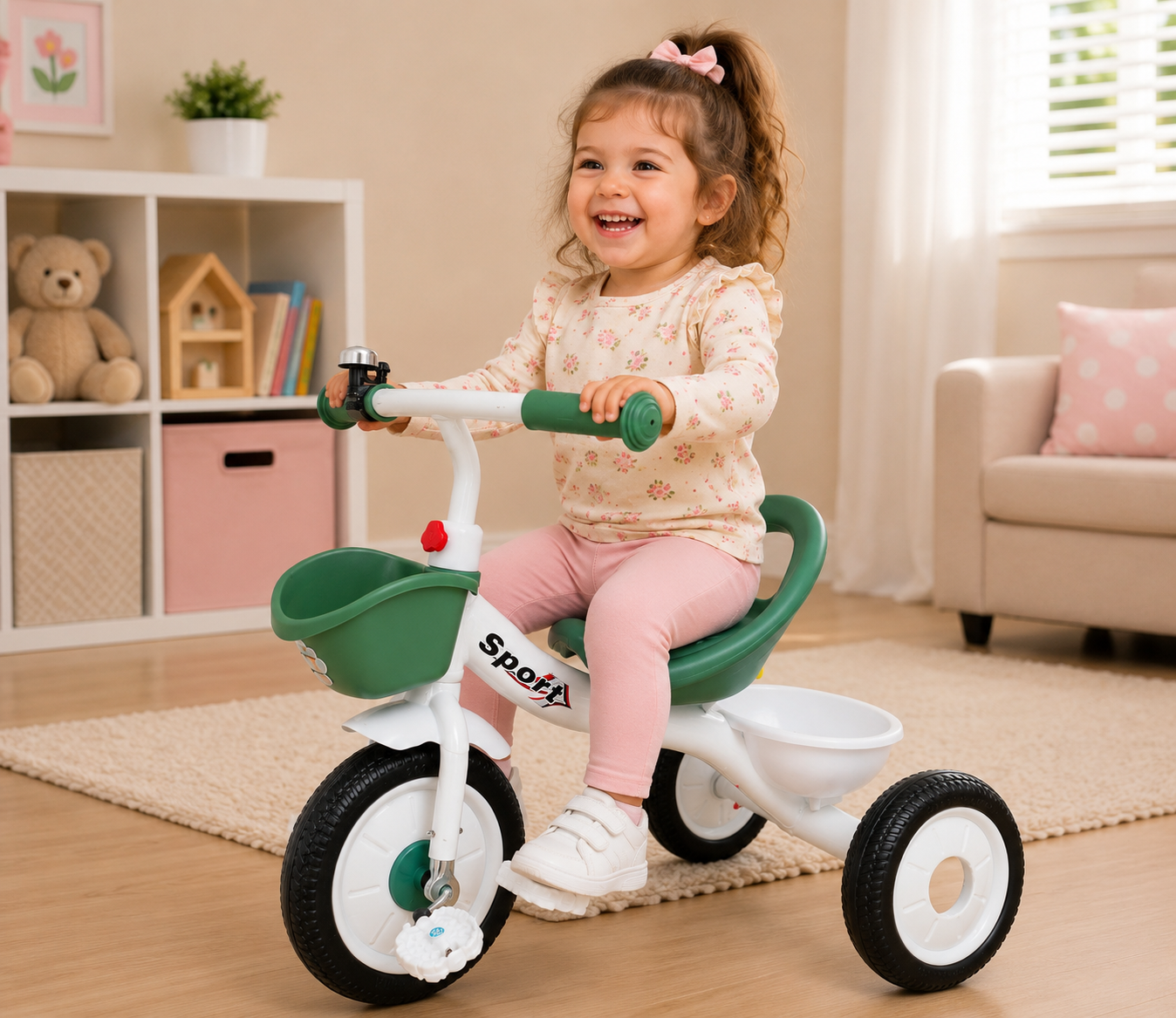 3-Wheel Toddler Tricycle Kids First Trike Bike Boys Girls 2-6 Years Basket Green