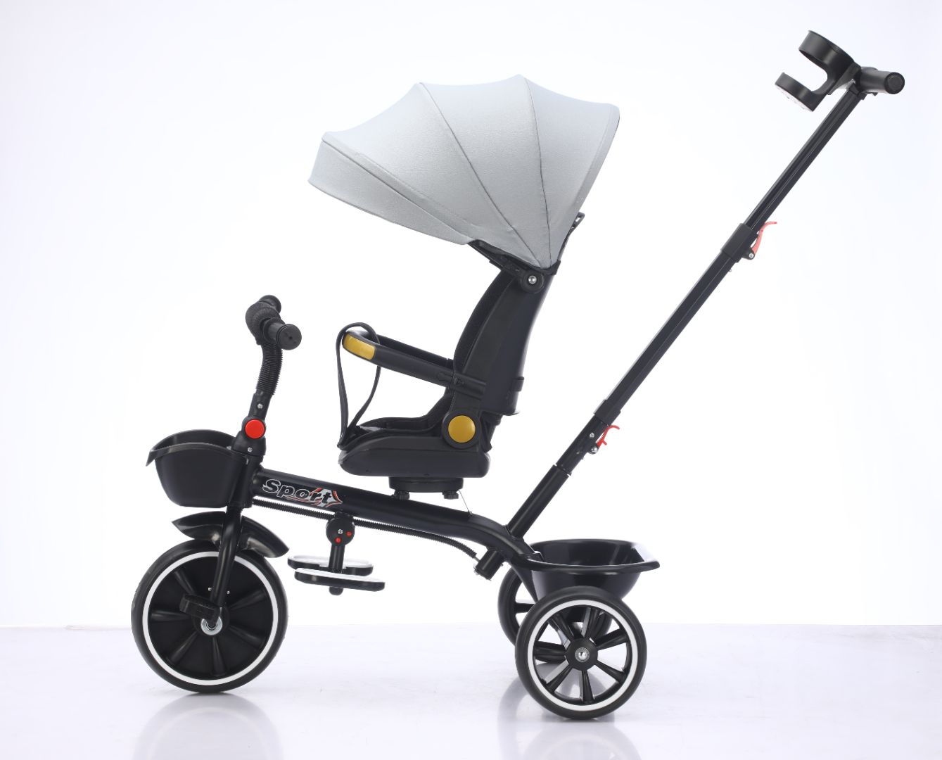 Baby Kids 5in1 Tricycle Bike Trike Stroller 3 Wheels Canopy 80% ASSEMBLED Grey