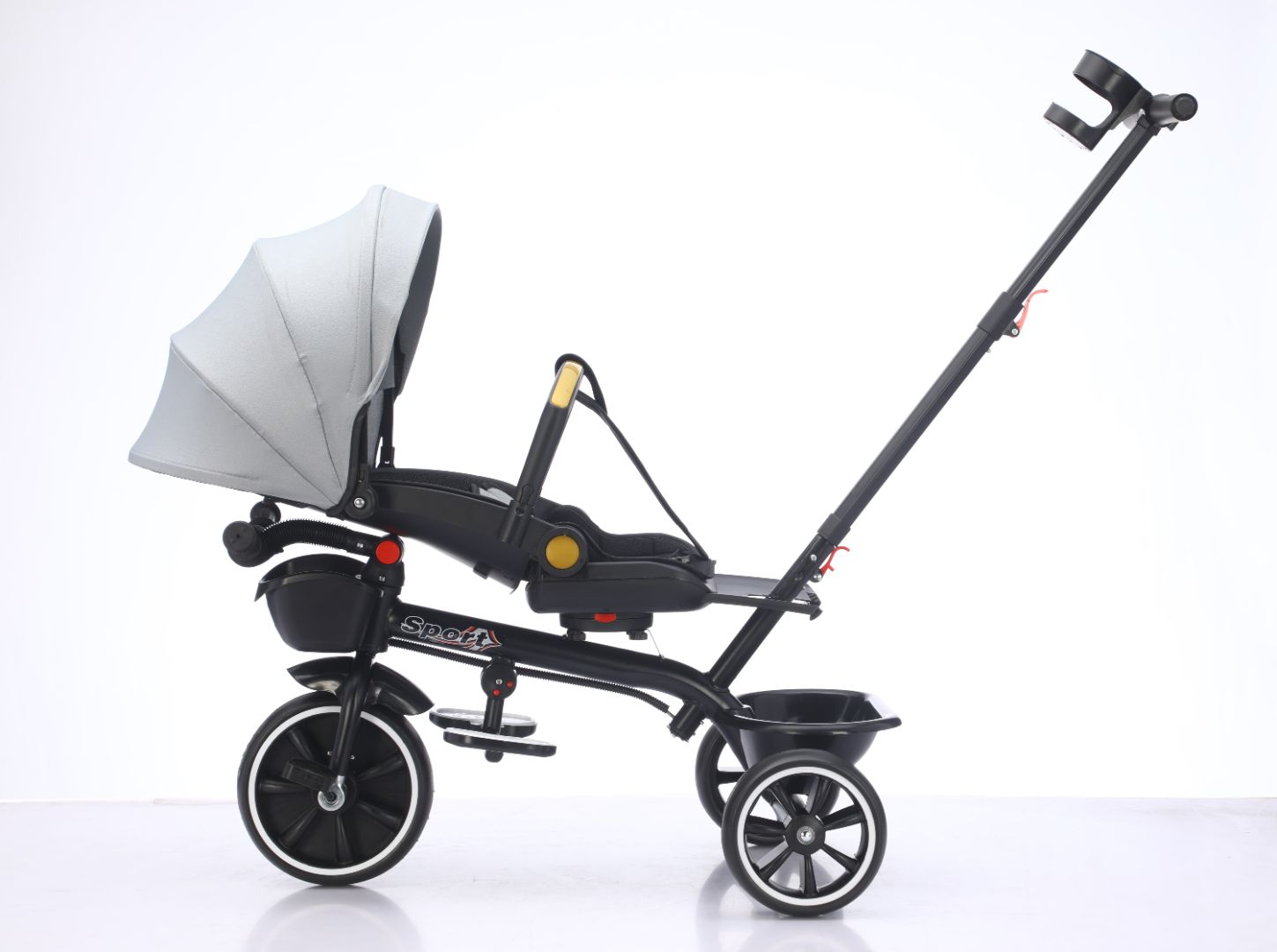 Baby Kids 5in1 Tricycle Bike Trike Stroller 3 Wheels Canopy 80% ASSEMBLED Grey