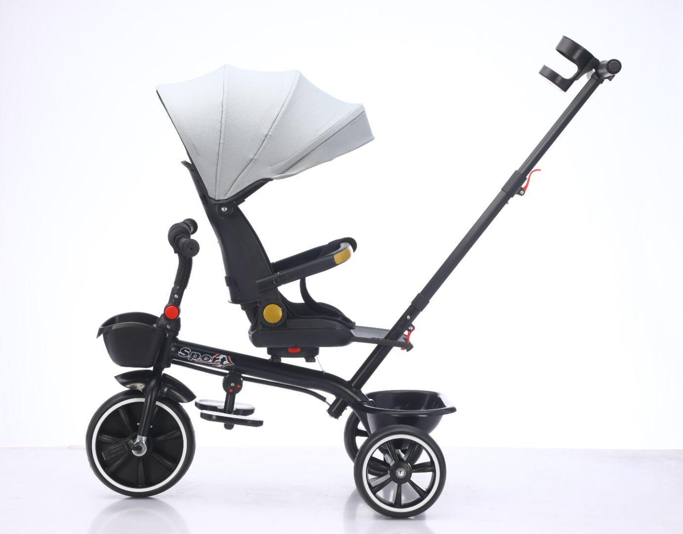 Baby Kids 5in1 Tricycle Bike Trike Stroller 3 Wheels Canopy 80% ASSEMBLED Grey