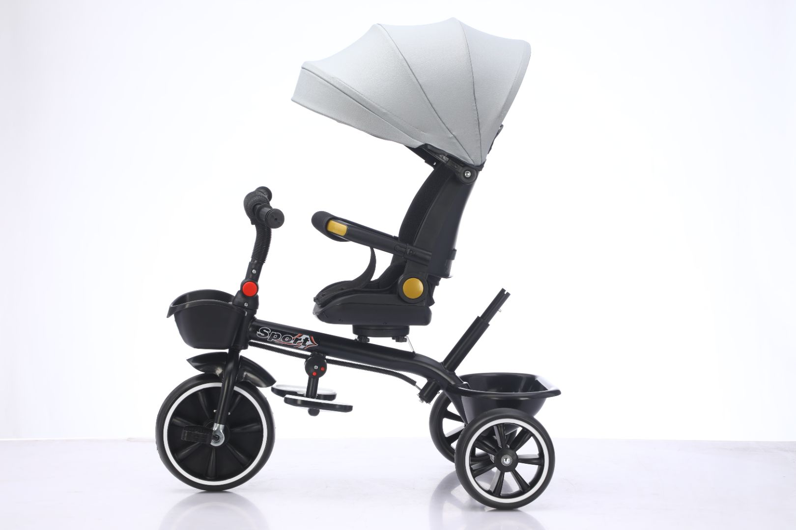 Baby Kids 5in1 Tricycle Bike Trike Stroller 3 Wheels Canopy 80% ASSEMBLED Grey