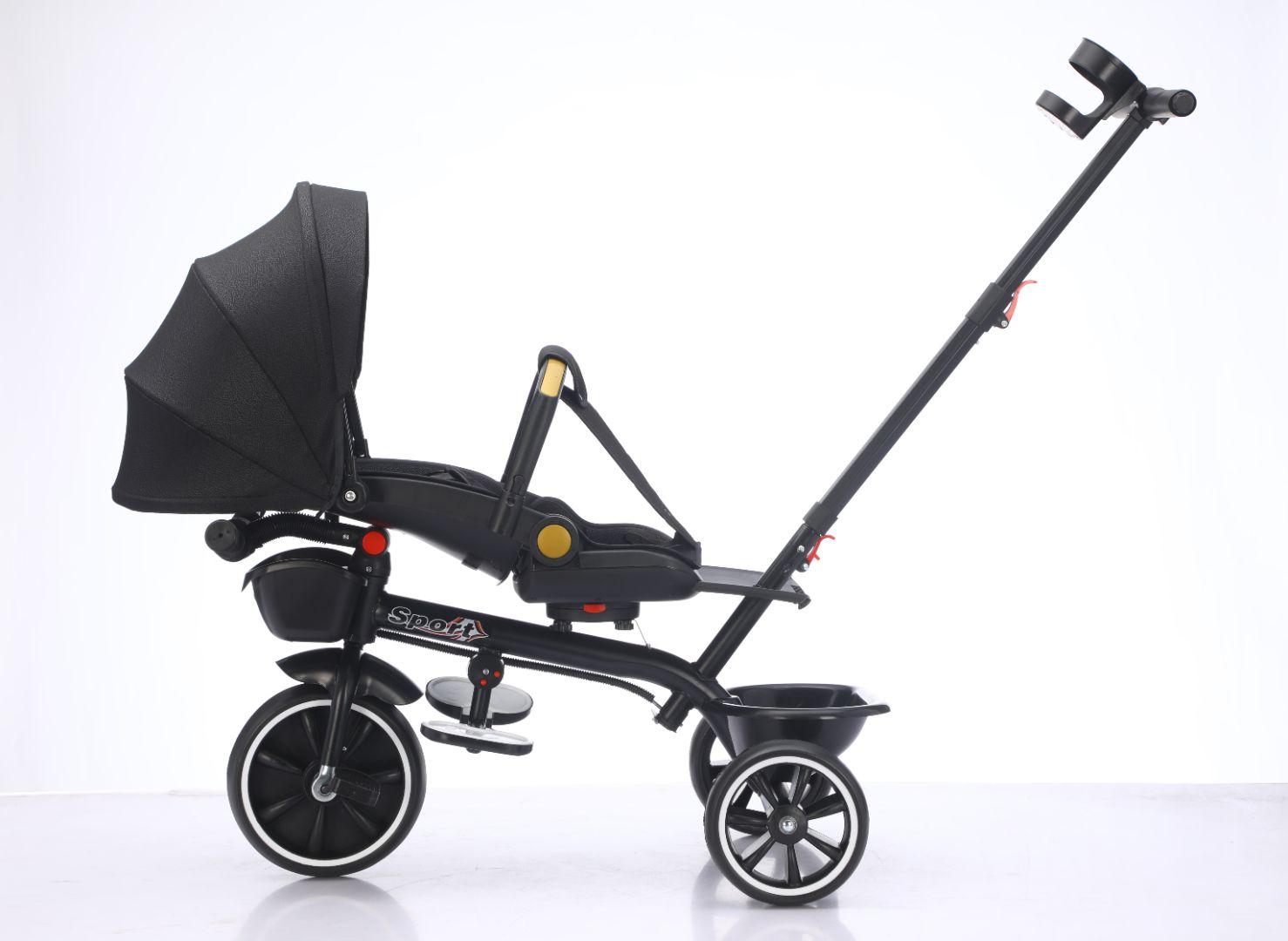 Baby Kids 5in1 Tricycle Bike Trike Stroller 3 Wheels Canopy 80% ASSEMBLED Black