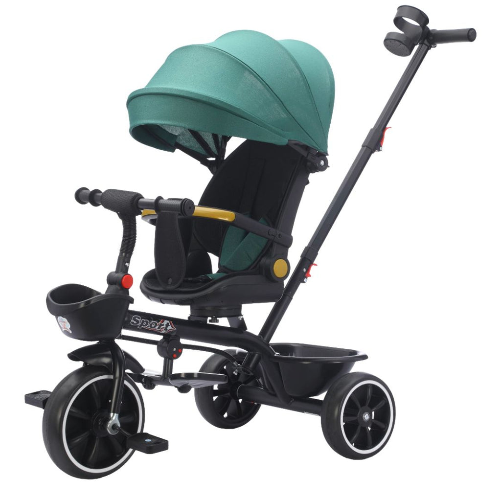 Baby Kids 5in1 Tricycle Bike Trike Stroller 3 Wheels Canopy 80% ASSEMBLED Green