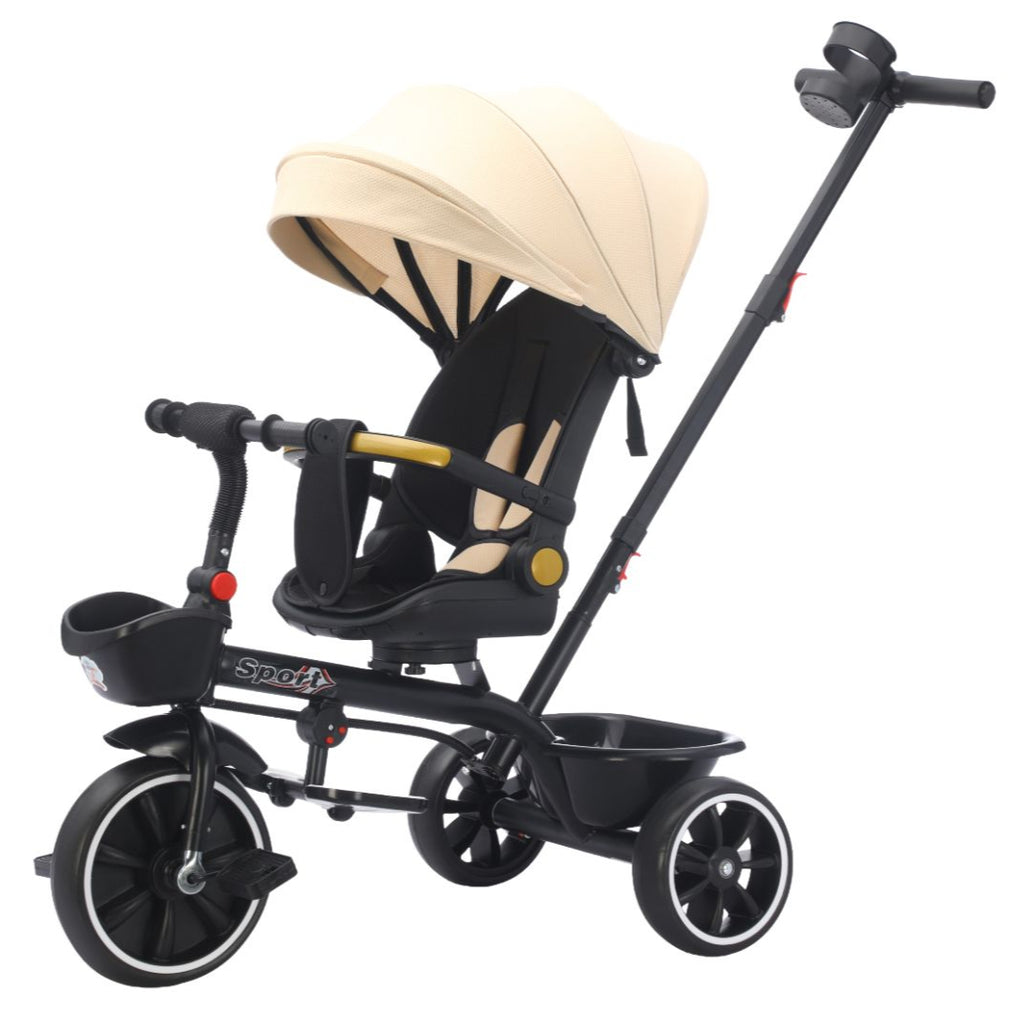 Baby Kids 5in1 Tricycle Bike Trike Stroller 3 Wheels Canopy 80% ASSEMBLED Beige