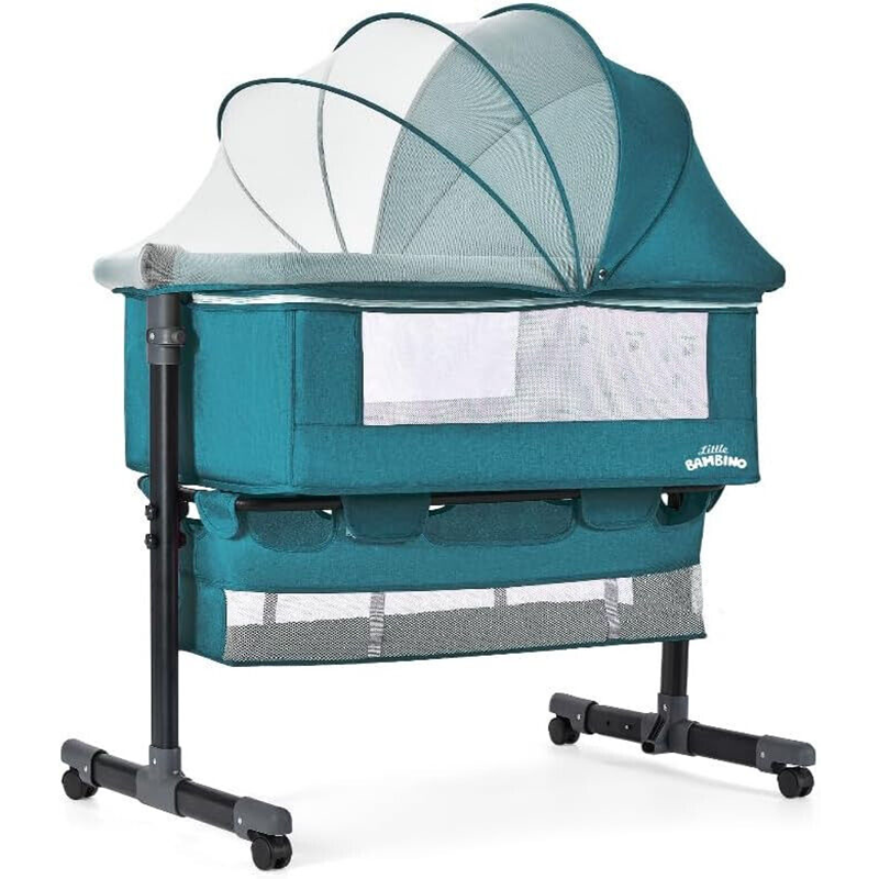 Bedside Crib for Baby Bassinet Sleeper with Wheels, Height Adjustable Tilts Blue