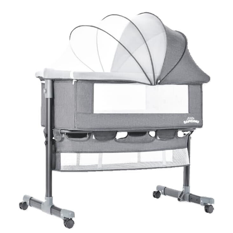 Bedside Crib for Baby Bassinet Sleeper with Wheels, Height Adjustable Tilts Light Grey