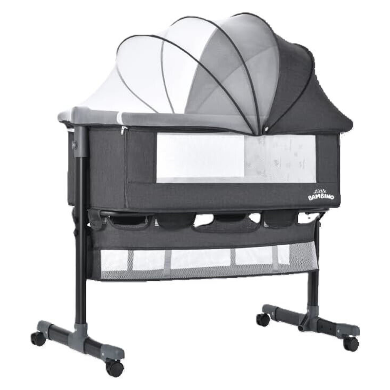 Bedside Crib for Baby Bassinet Sleeper with Wheels, Height Adjustable Tilts Dark Grey
