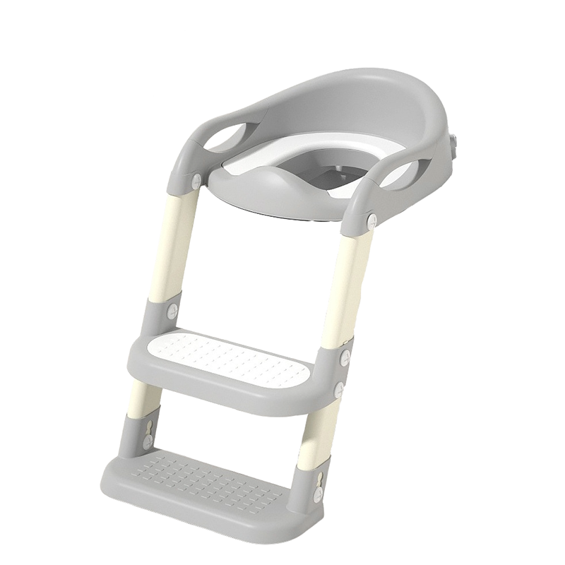 Baby Toddler Potty Training Toilet Seat Adjustable Height Foldable Steps Grey