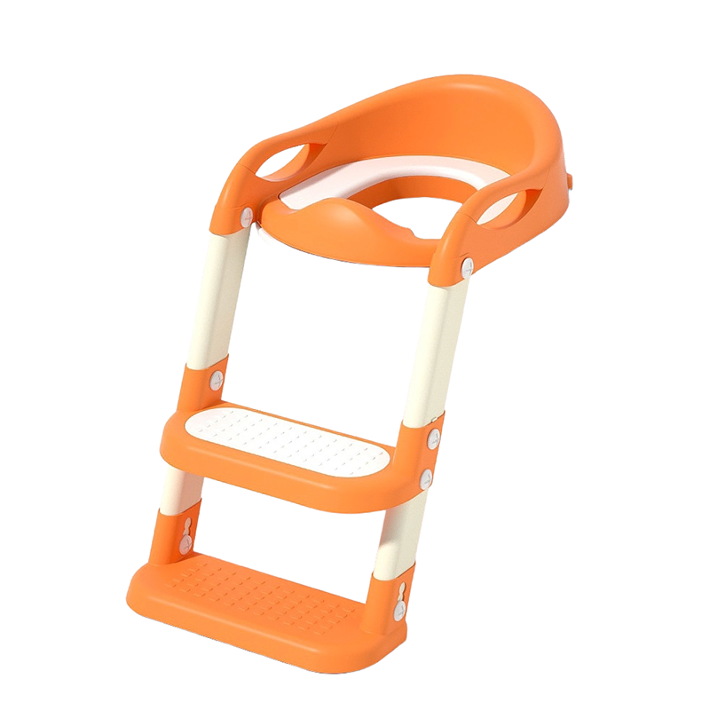 Baby Toddler Potty Training Toilet Seat Adjustable Height Foldable Steps Orange