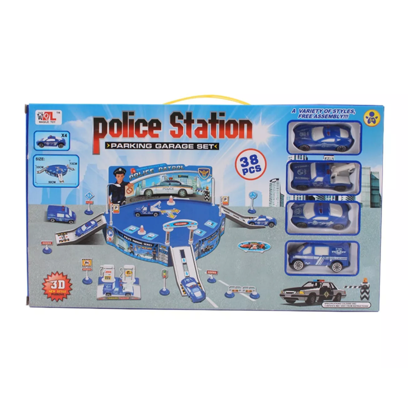 Police Station Playset Kids Police Set 4 Cars Ramp Police Patrol Police Cars 38 PCS
