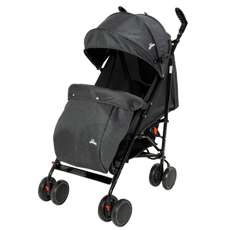 Foldable Reclinable Stroller Buggy Pram includes Rain Cover & Footmuff Dark Grey
