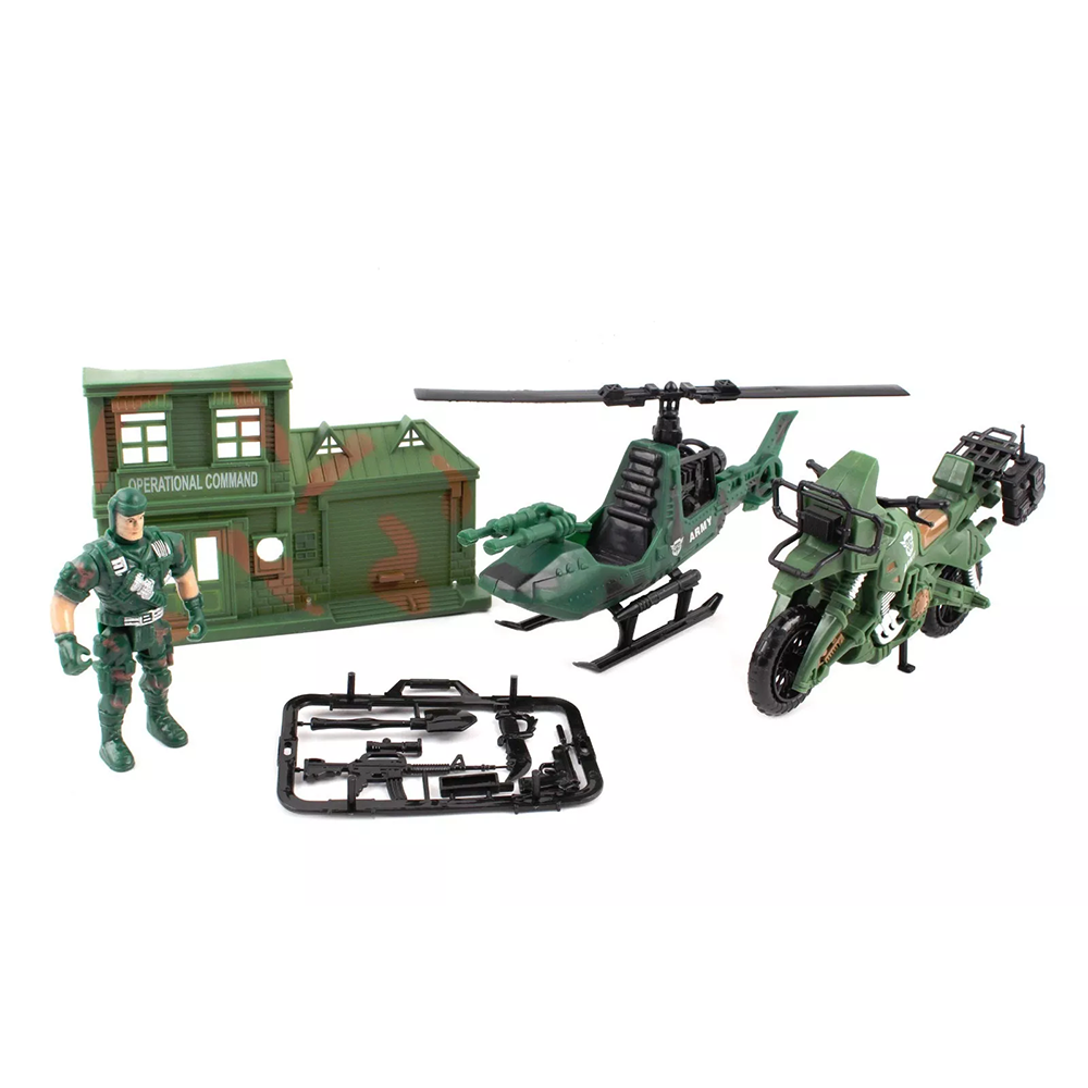 Army Base Command Centre with Helicopter Motorbike and Soldier Attack Unit Toy