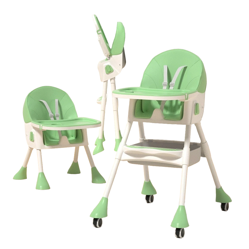 High Chair Baby Toddler Removable Dining Tray 5-piont Harness Foldable Green