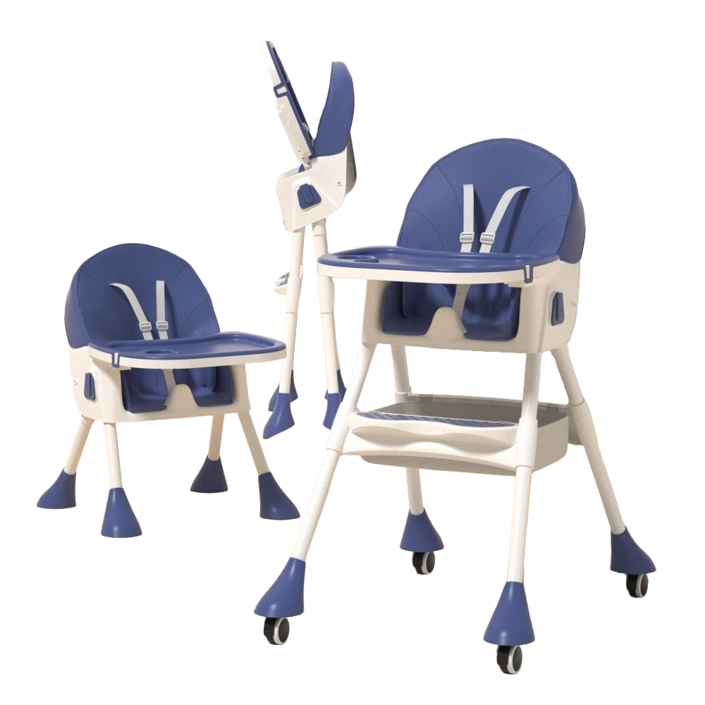 High Chair Baby Toddler Removable Dining Tray 5-piont Harness Foldable Blue