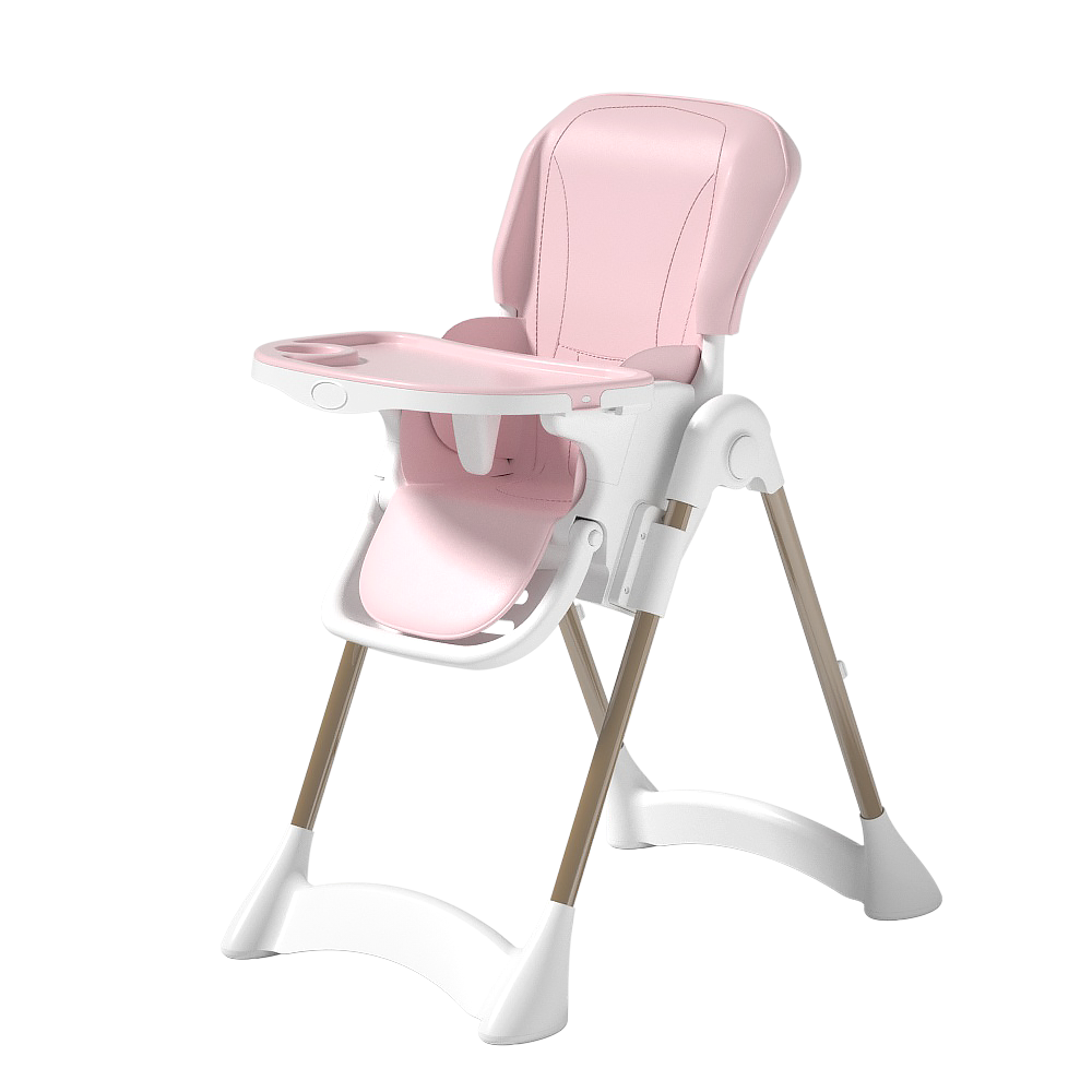 Baby Toddler Feeding High Chair Adjustable Hight Recline Foldable Harness Pink