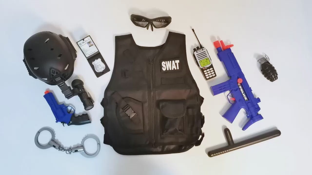 Kids SWAT Police Officer Costume Special Forces Pretend Role Play Outfit Toy Set