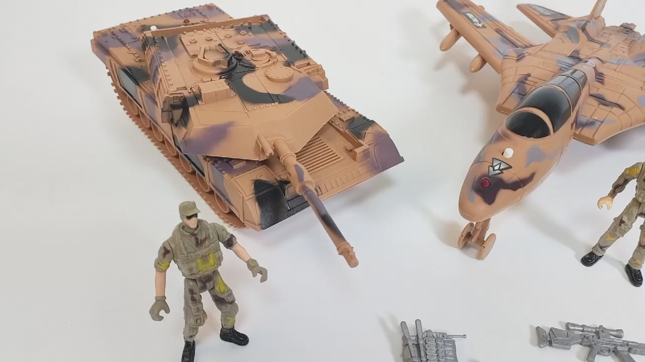 Military Base Set Soldiers Jet Tank Raft Action Figure Accessories Light & Sound
