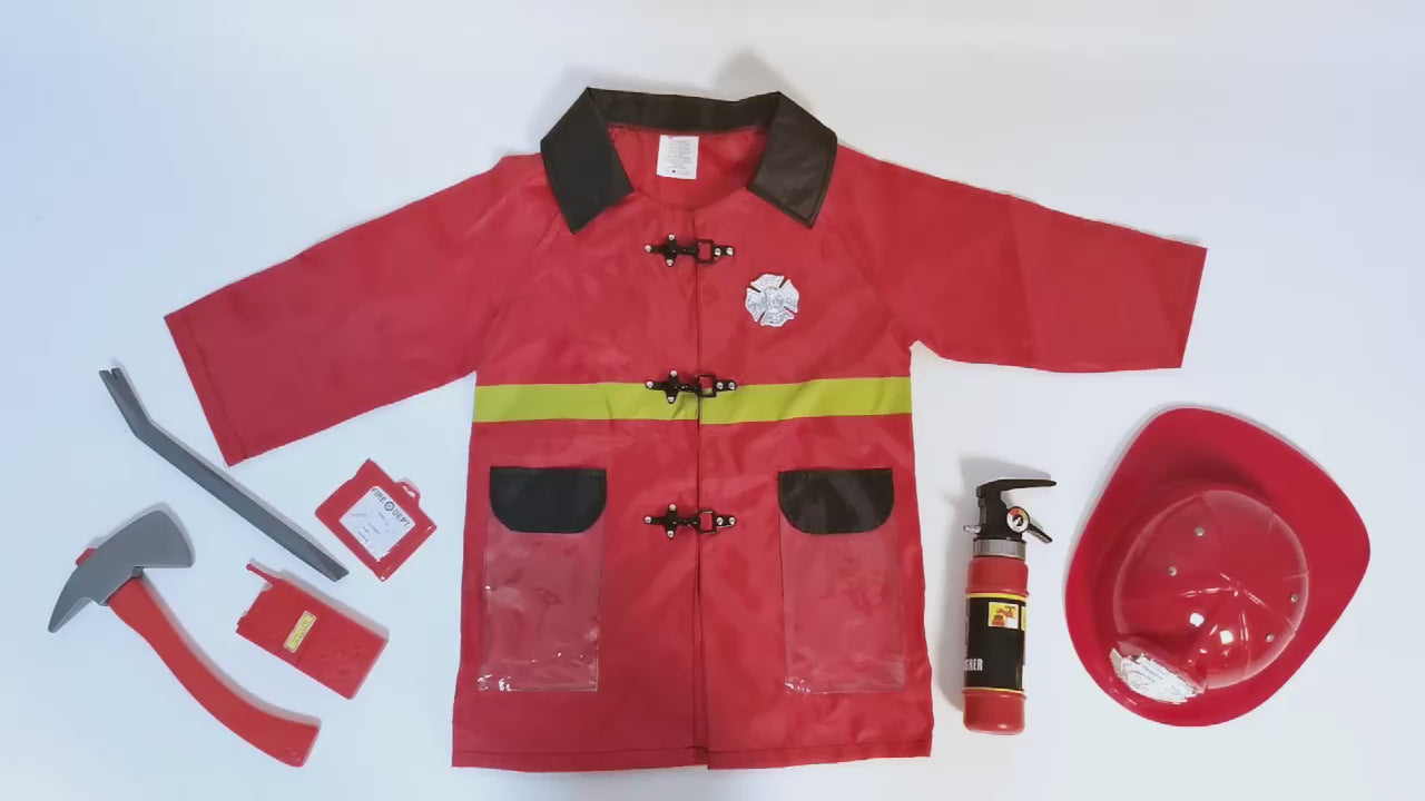 Fireman Costume For Kids Firefighter Pretend Play Outfit Helmet Axe Extinguisher