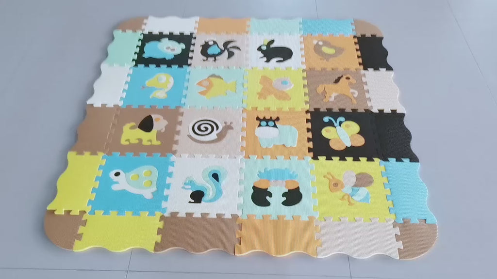 EVA Foam Interlocking Baby Play Mat - 36pc Set with Animal Shapes and Safety Borders - 142cm x 142cm