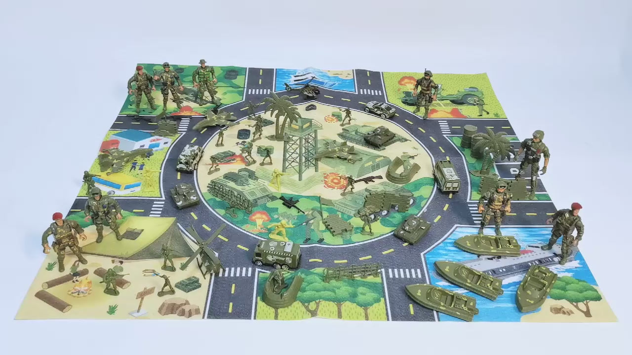 Military Play Sets Toy Soldiers with Vehicles, Battle Map, Bases, Boats. 9 Sets