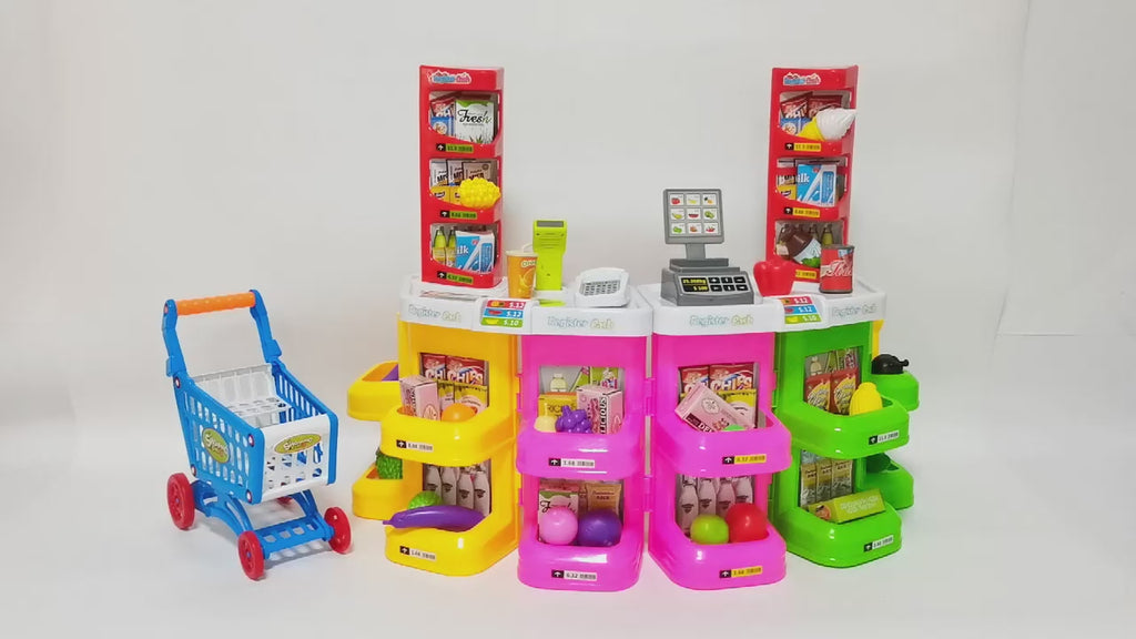 Supermarket Shop Counter Toy Pretend Play Set Trolley Cart Food Lights & Sound