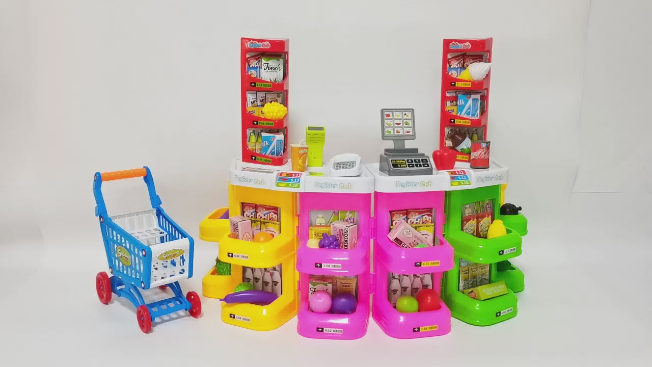 Supermarket Shop Counter Toy Pretend Play Set Trolley Cart Food Lights & Sound