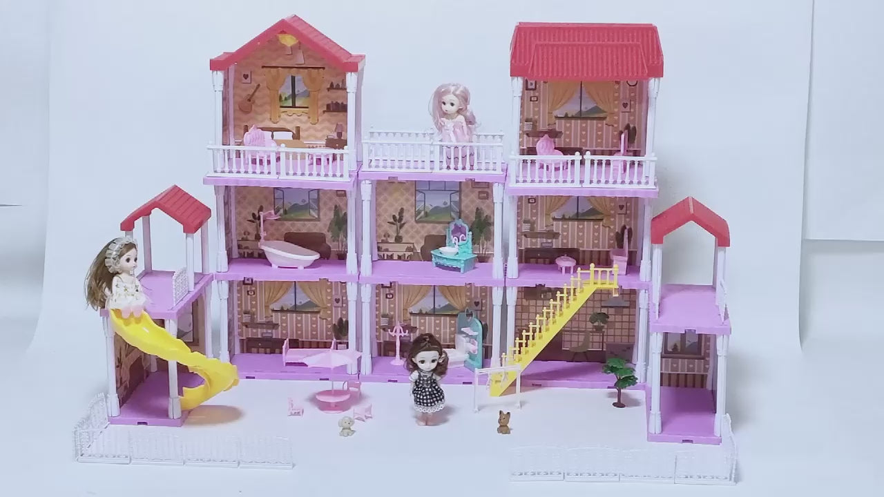 DIY Doll House With Furniture Accessories Mansion Playhouse Toy 3 Dolls 171 Pcs