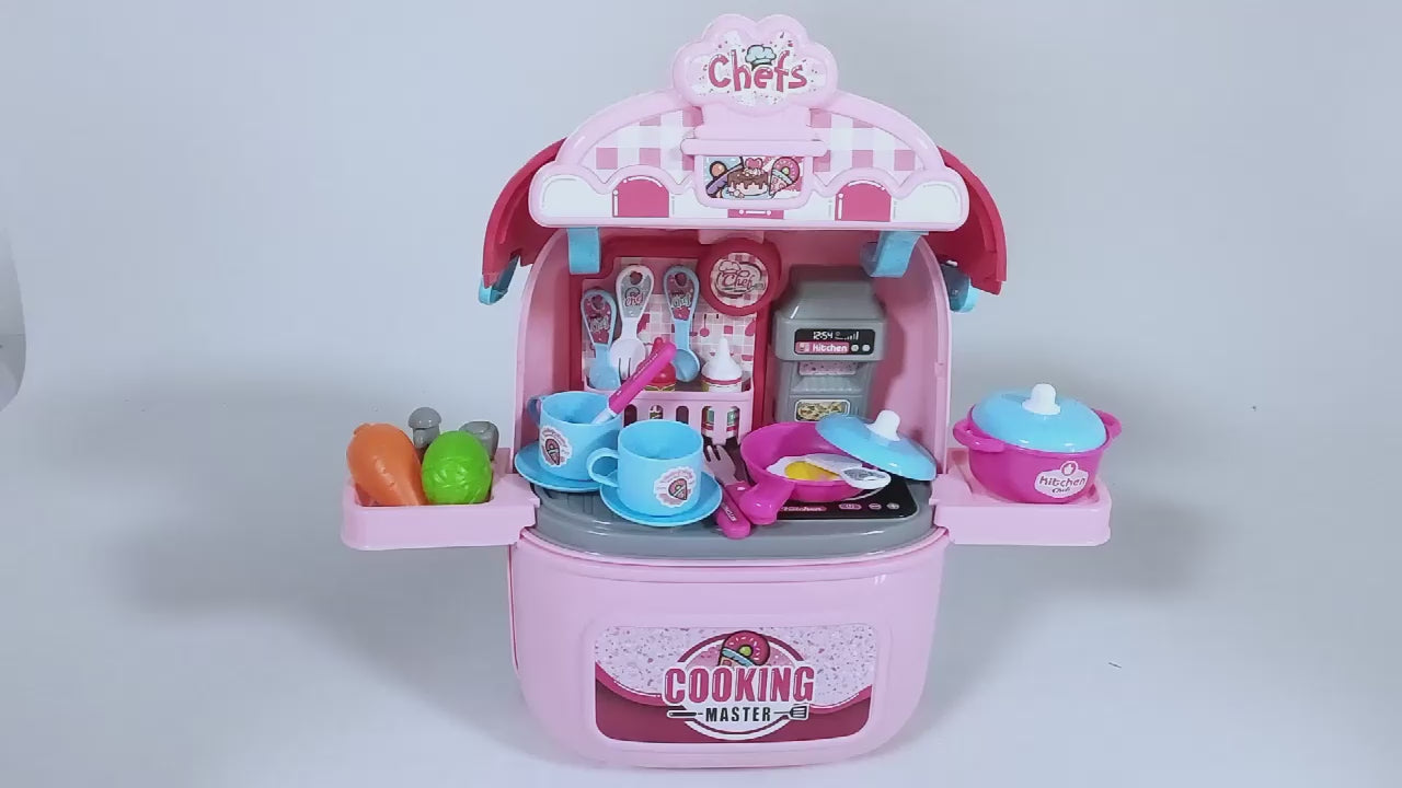 Kids Play Kitchen Set Portable Rolling Suitcase Cooking Pretend Play Toy