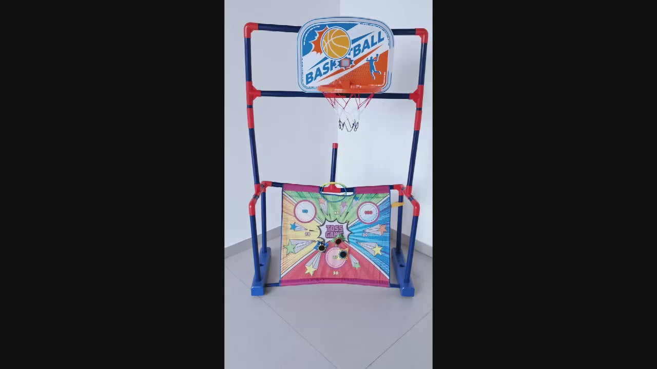 4-in-1 Kids Throwing Game Set – Basketball Hoop, Bean Bag Toss & Football Fun