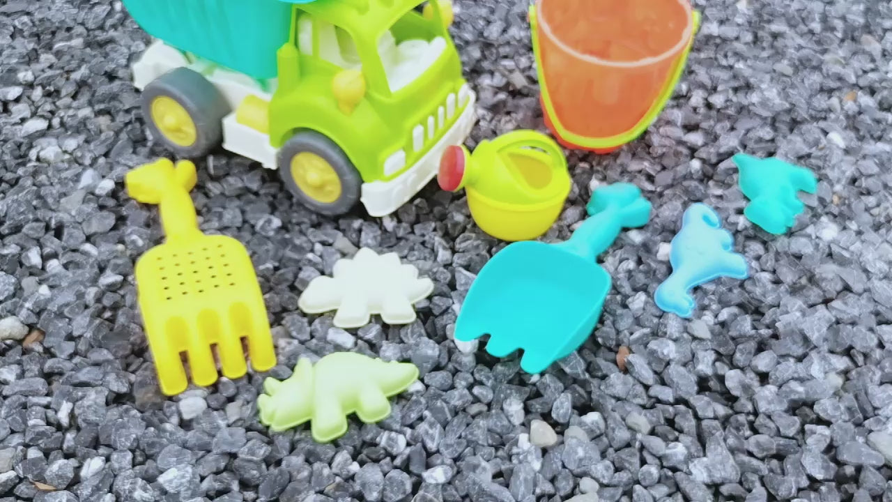 Sand Truck & Accessories 9 Pcs Summer Toy Spade Fork Beach Garden Outdoor Kids