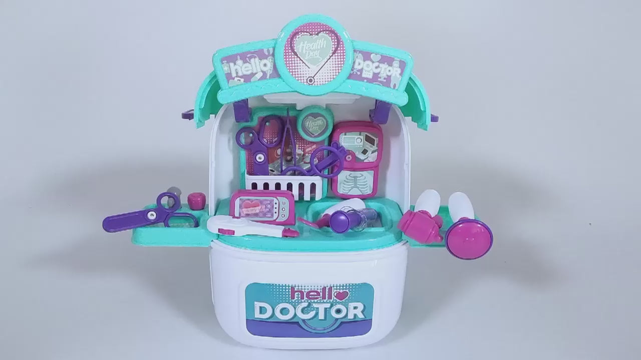 Kids Doctors Playset Portable Suitcase Medical Tools Pretend Role Play Toy Blue