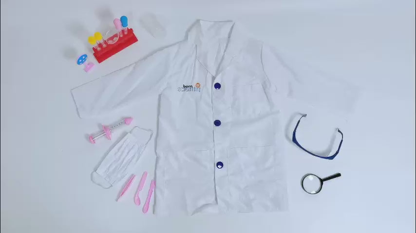 Kids Scientist Costume Lab Coat & Accessories Pretend Play Fancy Dress Outfit