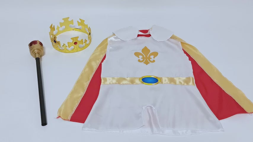 Kids Medieval King Costume Fancy Dress Crown Red Cape Sceptre Pretend Cosplay